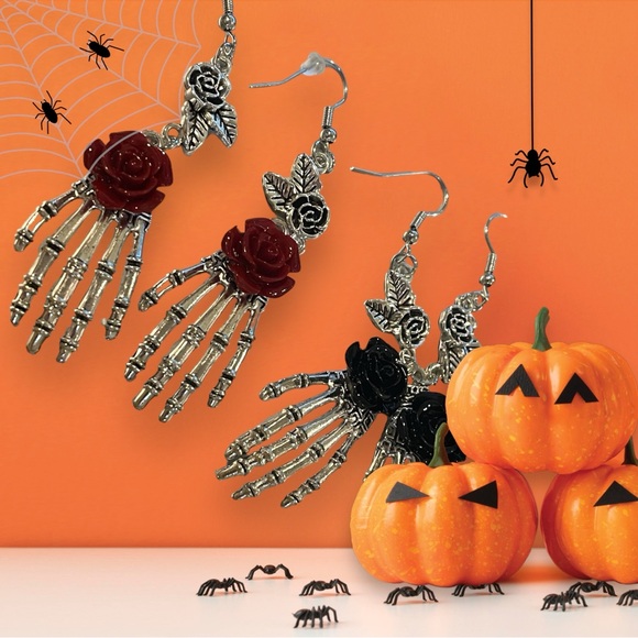 ‼️$7‼️ Gothic Rose Skeleton Hand Earrings 
Exaggerated Asymmetric Palm Pendant - Picture 7 of 7